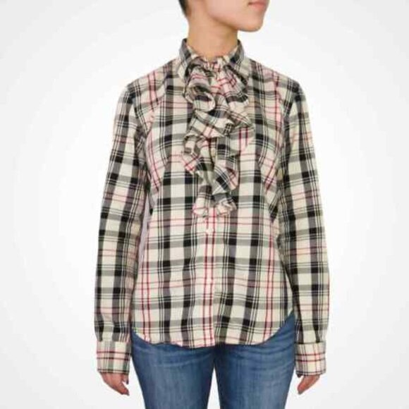 Lauren ralph lauren plaid ruffle front button down shirt size S - Picture 1 of 8